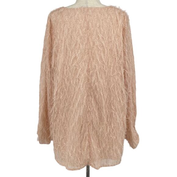 JODIFL Tinsel Fringe Long Sleeve V Neck Blouse Mauve Pink Plus Size 1X Holiday - Picture 5 of 7